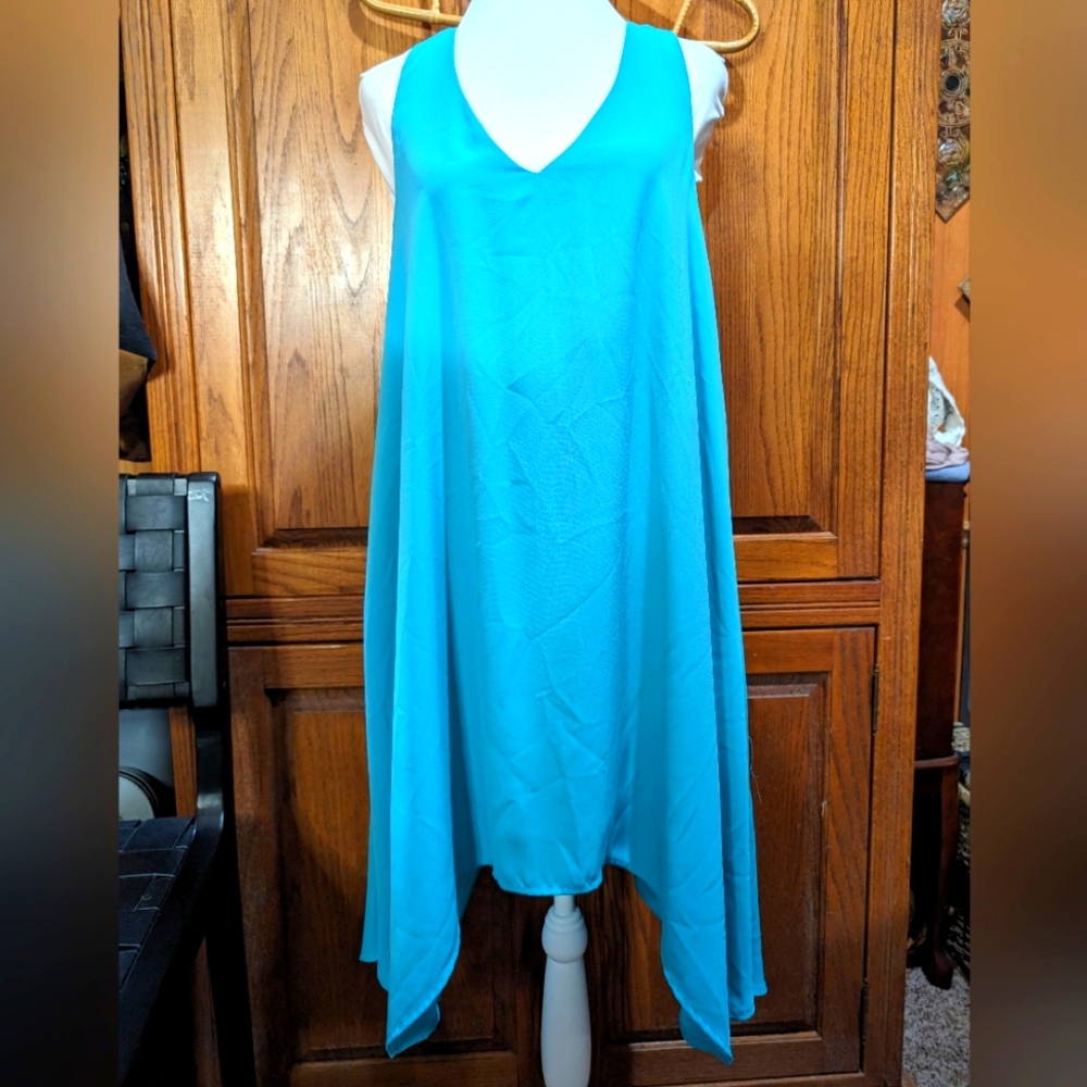 Three Eighty Two M Piper aqua racerback chiffon mini asymetrical summer dress
